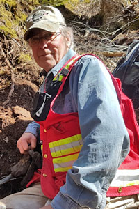 Rod Tyson, collecting barite in Nova Scotia, 2020